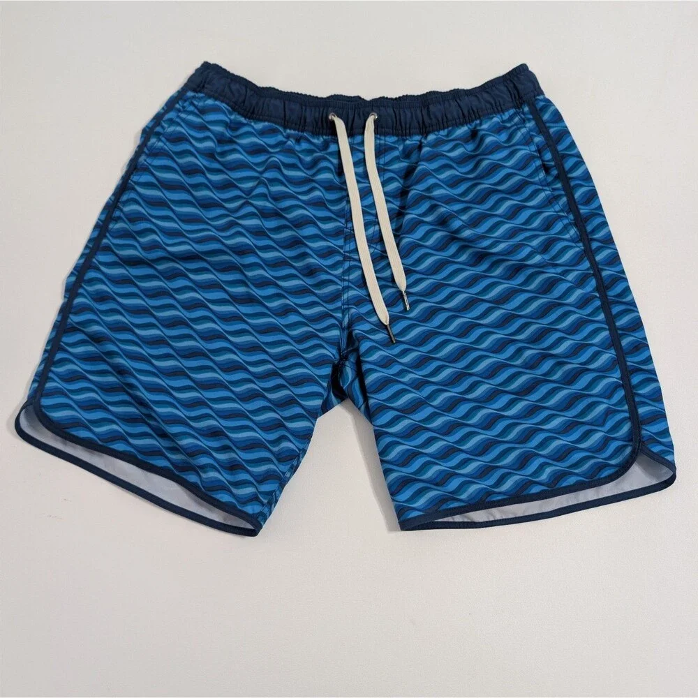 Fair Harbor swim trunks mens L blue black the anchor quick dry 8